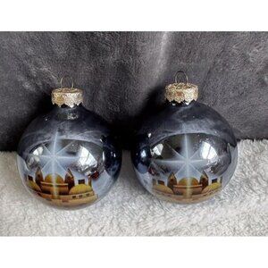 Rausch Christmas Bulb Ornament Lot 2 Holy Land Star Bethlehem Made In USA Vtg